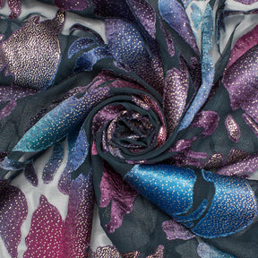 Abstract Metallic Embroidered Chiffon Jacquard Fabric SV580749 Lagoon 2