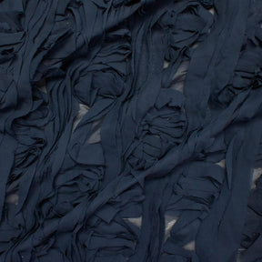 Striped Ruffle Chiffon Embroidery Fabric SV576199 Navy 1