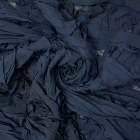 Striped Ruffle Chiffon Embroidery Fabric SV576199 Navy 2