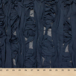 Striped Ruffle Chiffon Embroidery Fabric SV576199 Navy 3