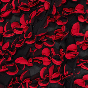 Ruffled Bulbs Embroidered On Chiffon Fabric SV580989 Black / Red 1