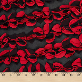 Ruffled Bulbs Embroidered On Chiffon Fabric SV580989 Black / Red 3