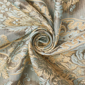 Floral Bouquet Extra Wide Metallic Damask Upholstery Jacquard Fabric SV581129 Light Blue 2