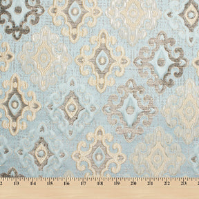 Fleury Cross Extra Wide Two Tone Metallic Damask Jacquard Fabric SV581135 Light Blue 4