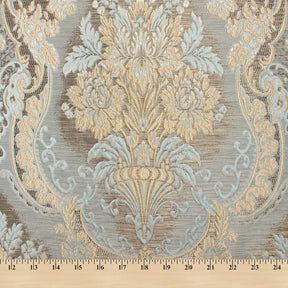 Floral Bouquet Extra Wide Metallic Damask Upholstery Jacquard Fabric SV581129 Light Blue 4