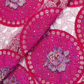 Floral Rhinestone Doily On Chemical Mesh Fabric SV581235 1
