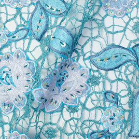 Floral Corded Embroidery Lace With Stone Fabric SV576424 Turquoise 1