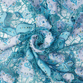 Floral Corded Embroidery Lace With Stone Fabric SV576424 Turquoise 3