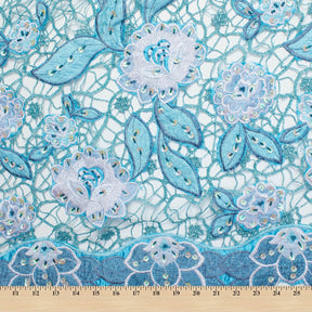 Floral Corded Embroidery Lace With Stone Fabric SV576424 Turquoise 4