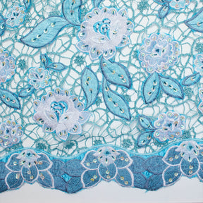 Floral Corded Embroidery Lace With Stone Fabric SV576424 Turquoise 2
