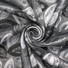 Autumn Leaf Extra Wide Metallic Upholstery Jacquard Fabric SV581155 Charcoal 2