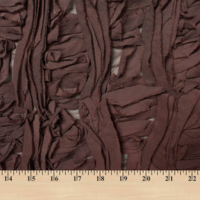Striped Ruffle Chiffon Embroidery Fabric SV582031 Brown 3