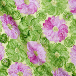 Two Color Floral Ribbon Lace With Sequins Fabric SV580953 Pink & Green 1