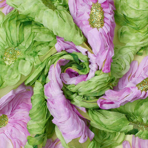 Two Color Floral Ribbon Lace With Sequins Fabric SV580953 Pink & Green 2