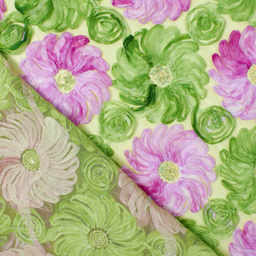 Two Color Floral Ribbon Lace With Sequins Fabric SV580953 Pink & Green 3
