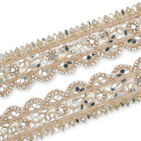 2 Inch Mirror Rhinestones Metallic Cording On Mesh Lace Trim SV581922 Champagne Image A3