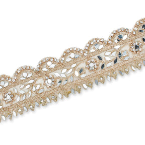 2 Inch Mirror Rhinestones Metallic Cording On Mesh Lace Trim SV581922 Champagne Image A4