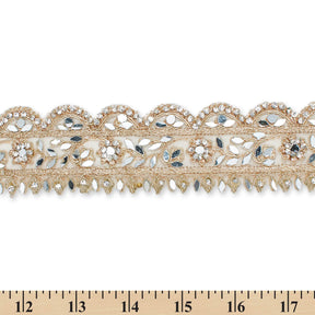 2 Inch Mirror Rhinestones Metallic Cording On Mesh Lace Trim SV581922 Champagne Image A9
