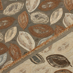 Autumn Leaf Extra Wide Metallic Upholstery Jacquard Fabric SV581156 Beige 3
