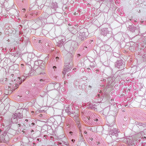 Floral Corded Embroidery Lace With Stone Fabric SV576094 Pink 1