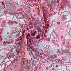 Floral Corded Embroidery Lace With Stone Fabric SV576094 Pink 2