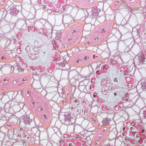 Floral Corded Embroidery Lace With Stone Fabric SV576094 Pink 3