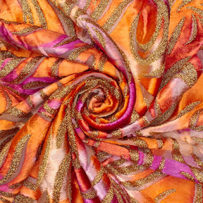 Geometric Metallic Velvet Burnout On Mesh Fabric SV580743 Crimson Sunrise A2