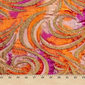 Geometric Metallic Velvet Burnout On Mesh Fabric SV580743 Crimson Sunrise A9