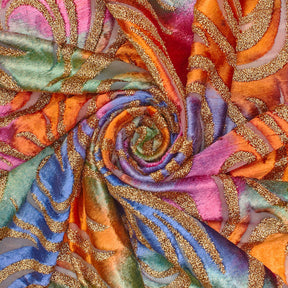 Geometric Metallic Velvet Burnout On Mesh Fabric SV580745 Electric Evening A2