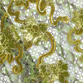 Floral Velvet Chemical Metallic Lace With Sequins Rhinestones Fabric SV576136 Olive Green 1