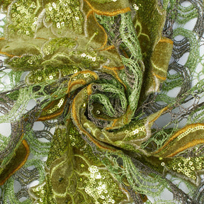 Floral Velvet Chemical Metallic Lace With Sequins Rhinestones Fabric SV576136 Olive Green 3