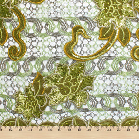 Floral Velvet Chemical Metallic Lace With Sequins Rhinestones Fabric SV576136 Olive Green 4