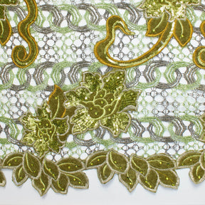 Floral Velvet Chemical Metallic Lace With Sequins Rhinestones Fabric SV576136 Olive Green 2