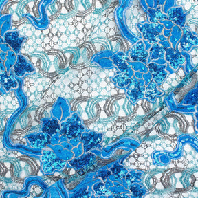 Floral Velvet Chemical Metallic Lace With Sequins Rhinestones Fabric SV581707 Blue 1