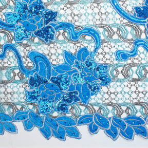 Floral Velvet Chemical Metallic Lace With Sequins Rhinestones Fabric SV581707 Blue 2