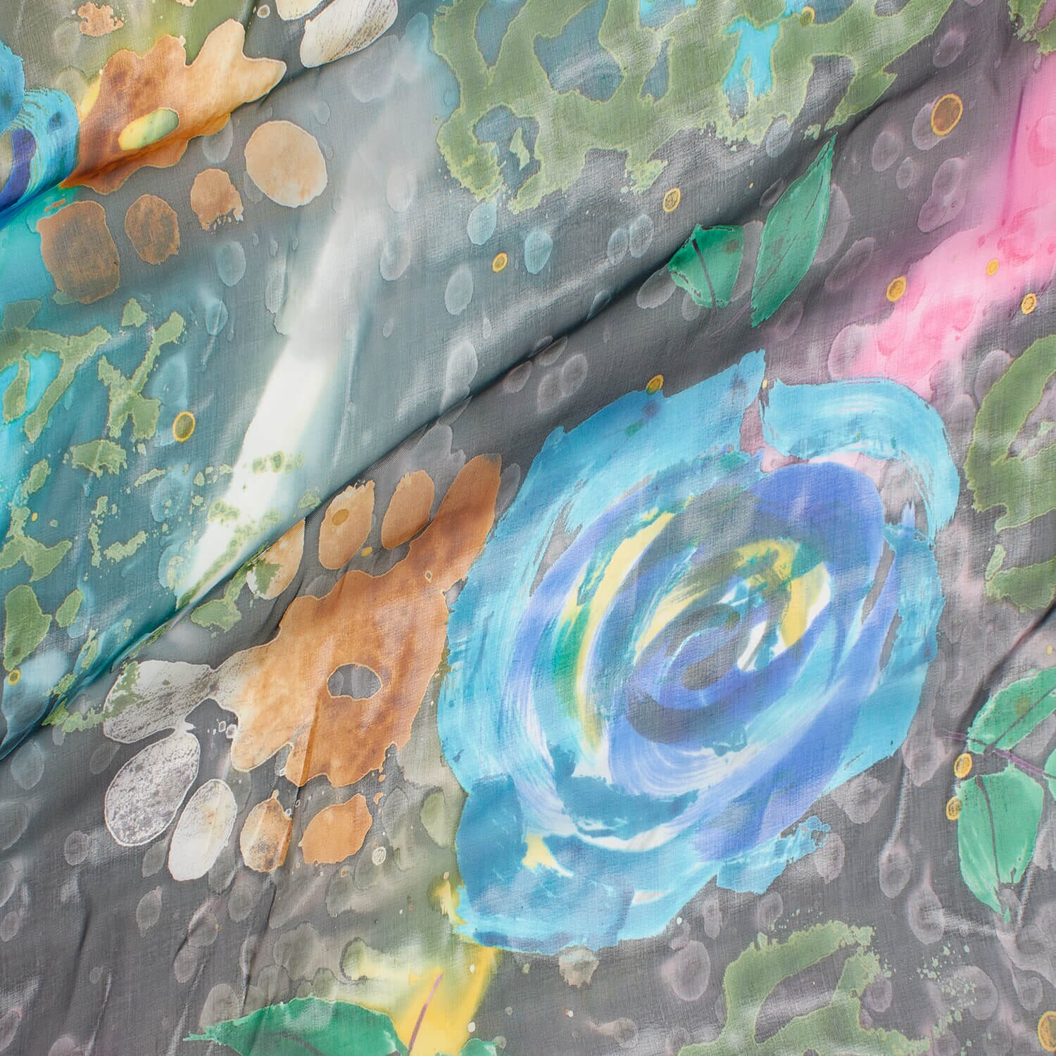 Abstract Floral Vine Swirl On Printed Chiffon Fabric SV581679 Blue 1