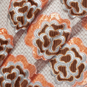 Marigold Floral Embroidery On Mesh Fabric SV581171 Rust 2