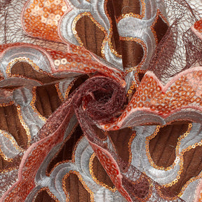 Marigold Floral Embroidery On Mesh Fabric SV581171 Rust 1