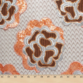 Marigold Floral Embroidery On Mesh Fabric SV581171 Rust 4