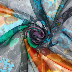 Abstract Floral Vine Swirl On Printed Chiffon Fabric SV581706 Orange 2