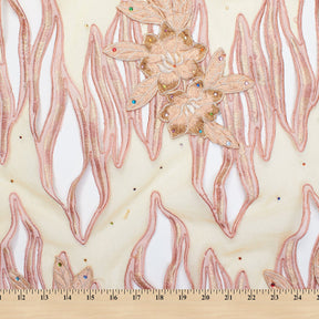 Floral Rhinestone Embroidery With Patches On Sparkled Tulle Fabric SV576131 Gold 3