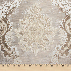 Grand Extra Wide Metallic Damask Upholstery Jacquard Fabric SV581121 Tan 4