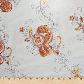 Orange Floral Sequins On Black Mesh Fabric SV580934 4