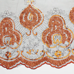 Orange Floral Sequins On Black Mesh Fabric SV580934 3