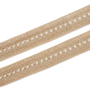 1 5 Inch Floral Petal Corded Two Tone Woven Trim SV580398 Beige A1