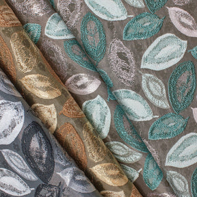 Autumn Leaf Extra Wide Metallic Upholstery Jacquard Fabric Group