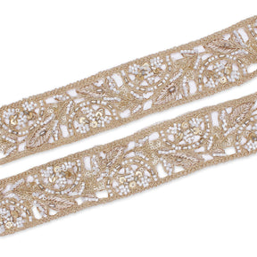 1 75 Inch Floral Beaded Sequined Metallic Corded Embroidery On Mesh Trim SV581429 Gold A1