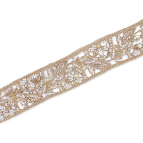 1 75 Inch Floral Beaded Sequined Metallic Corded Embroidery On Mesh Trim SV581429 Gold A2