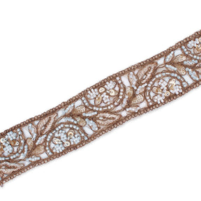 1 75 Inch Floral Beaded Sequined Metallic Corded Embroidery On Mesh Trim SV580423 Brown A2