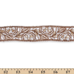 1 75 Inch Floral Beaded Sequined Metallic Corded Embroidery On Mesh Trim SV580423 Brown A9